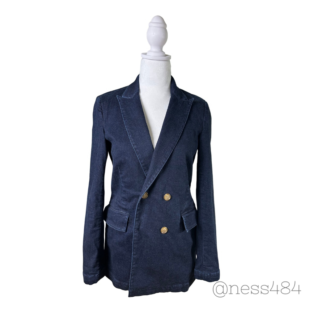 J McLaughlin Women Denim Double Breasted Blazer Jacket‎ Indigo Blue Size 4
